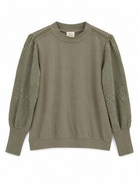 Anthropologie Olive Eyelet-Detail Crewneck